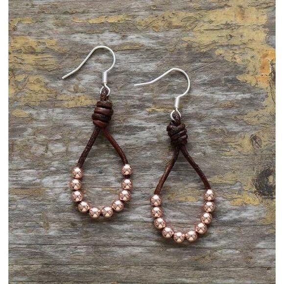 Handmade Leather Beaded Boho Earrings - Picture 4 of 6